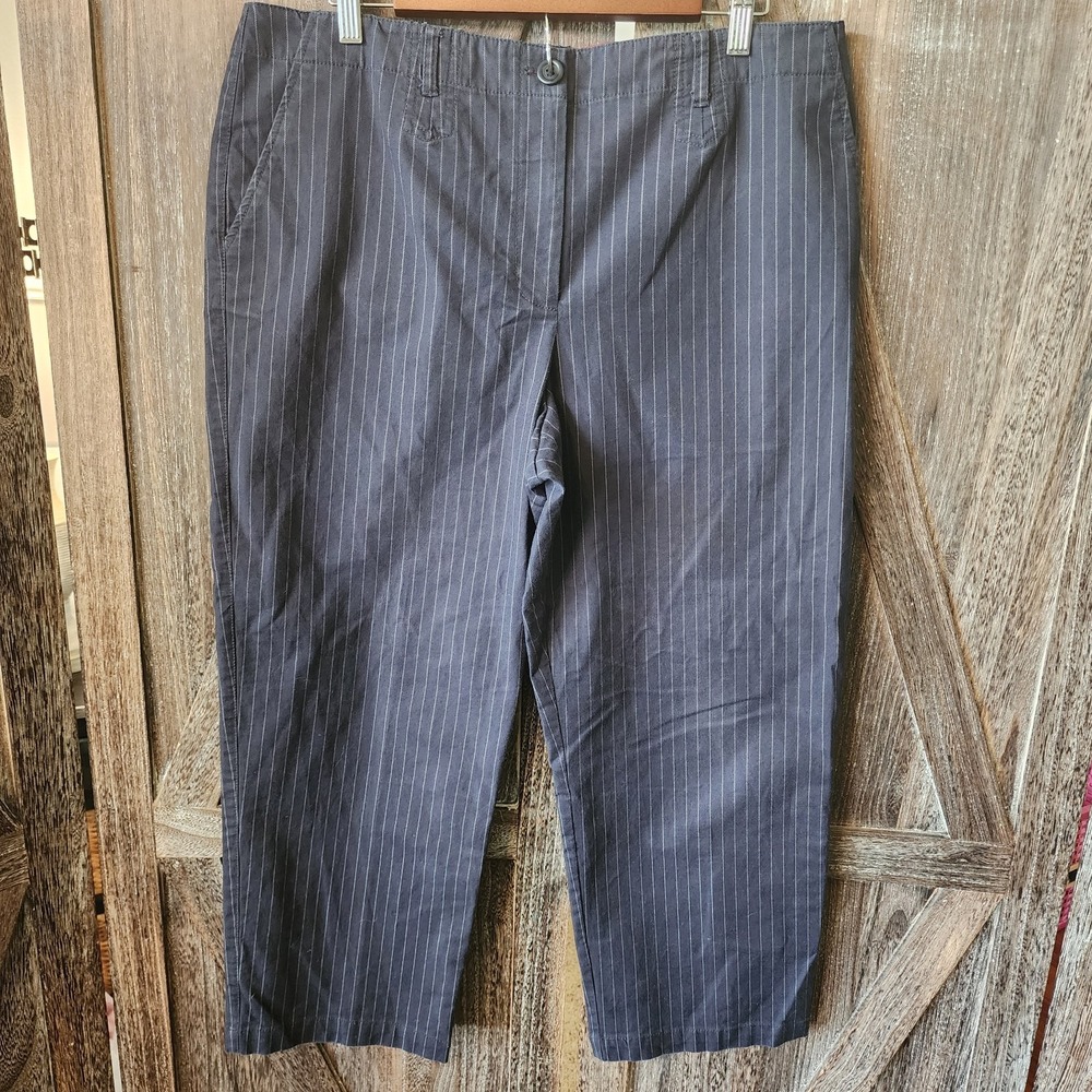 Talbots Pants Women's Size 16 Blue Pinstripe Khakis Cropped Pants Cotton Blend